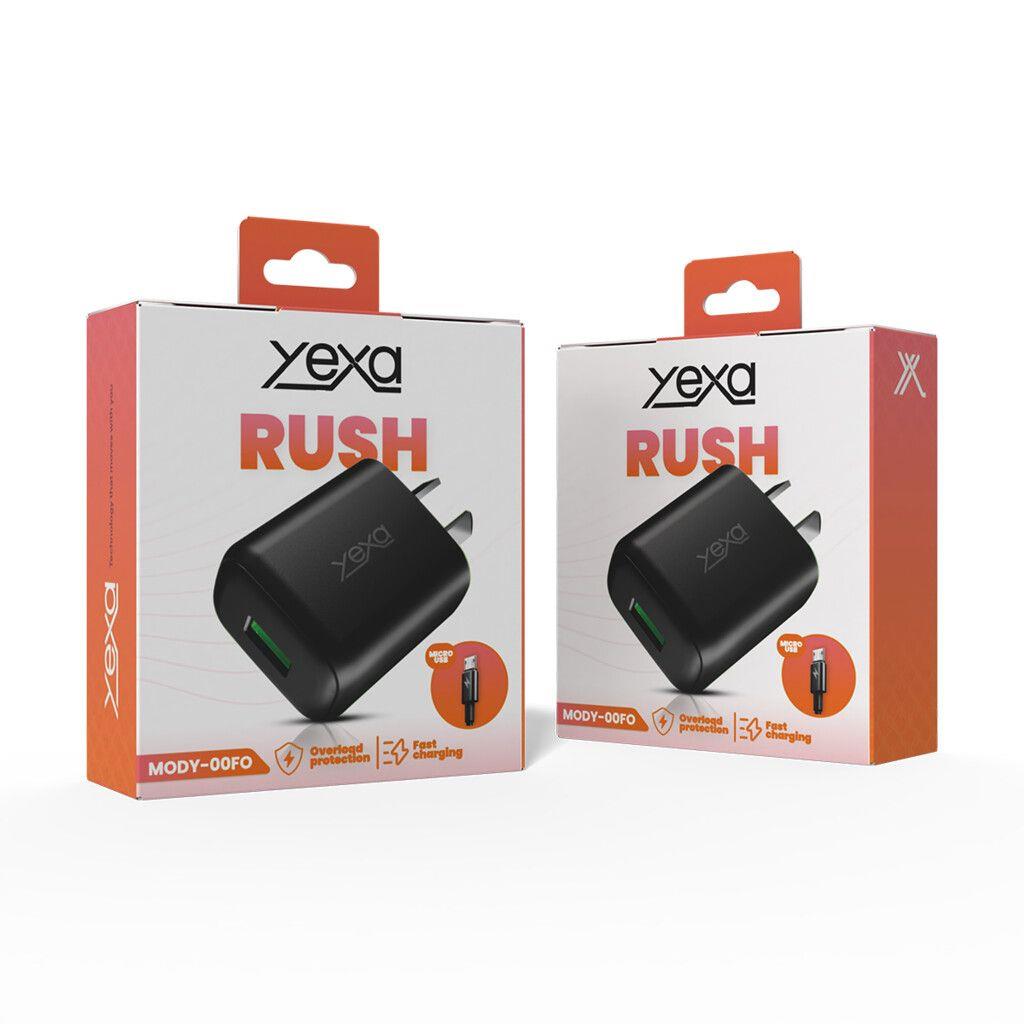 CARGADOR 220V 4.8A RUSH 1USB + CABLE V8 MODY-00FO – YEXA – NEGRO