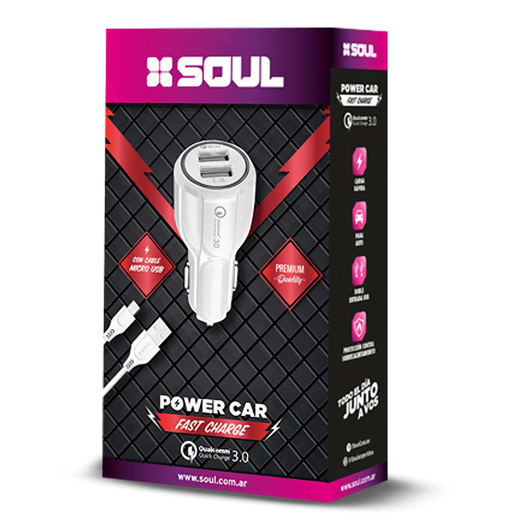 CARGADOR DE AUTO SOUL DUAL FAST CHARGE MICRO USB