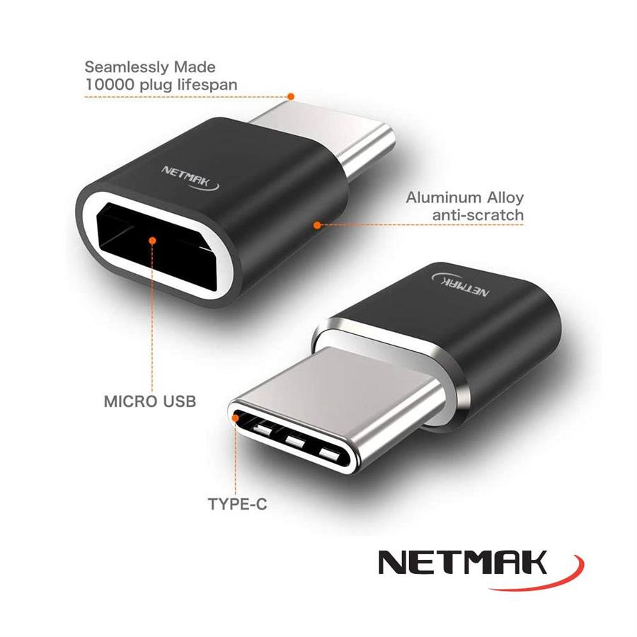 Netmak Nm-C103 Adaptador Tipo C Macho A Micro Usb Hembra