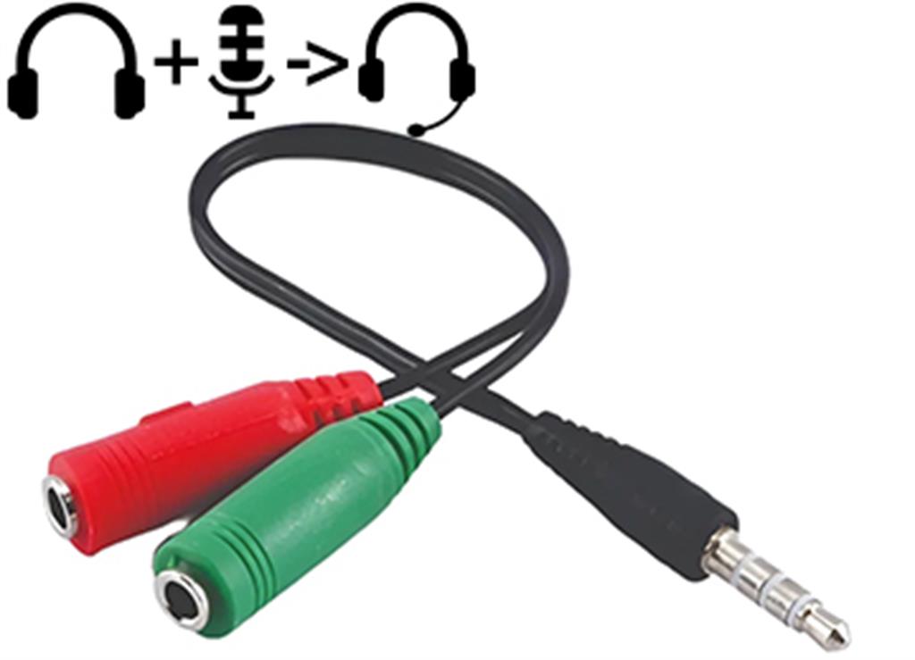 ADAPTADOR PLUG 3.5MM A 2 JACK 3.5MM 3.5 - AUDIO AURICULAR + MICROFONO A PLUG COMBINADO 4 PINES - COMPATIBLE PS4