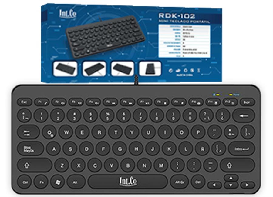 TECLADO INTCO RDK-102 CABLE USB 1.3MTS MINI SIN NUMERICO DIMENSIONES 288X127X21MM NEGRO