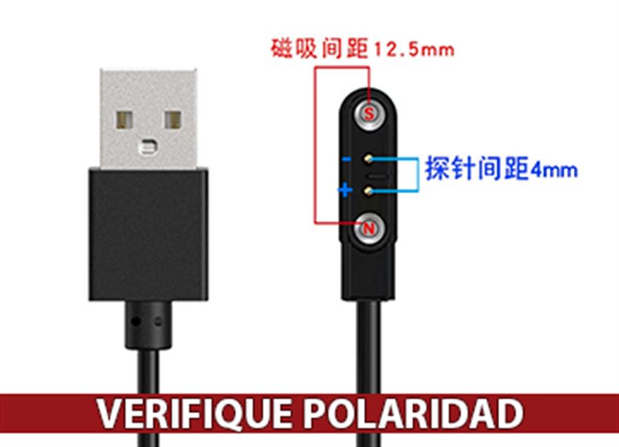 CABLE SMARTWATCH SMARTBAND UNIVERSAL 2 PINES 4.0MM 12.5MM 60CM SE CONECTA AL CARGADOR - REVISAR POLARIDAD EN LA FOTO