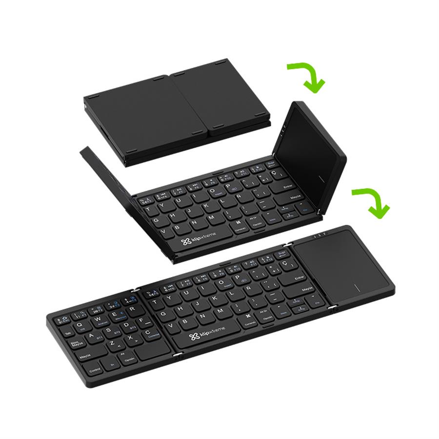 TECLADO INALAMBRICO KLIPXTREME FLEXPLIT PLEGABLE CON PANEL TACTIL BLUETOOTH® (KCK-650S-BK)