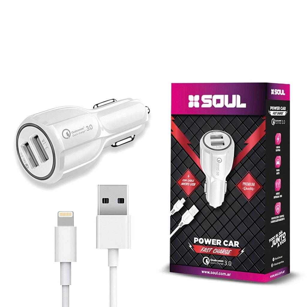 CARGADOR DE AUTO SOUL DUAL FAST CHARGE IPHONE