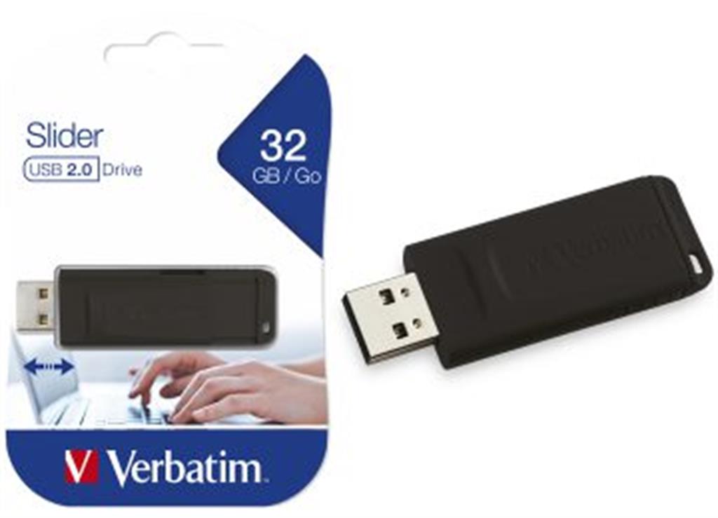 PENDRIVE 32GB VERBATIM SLIDER USB 2.0 NEGRO