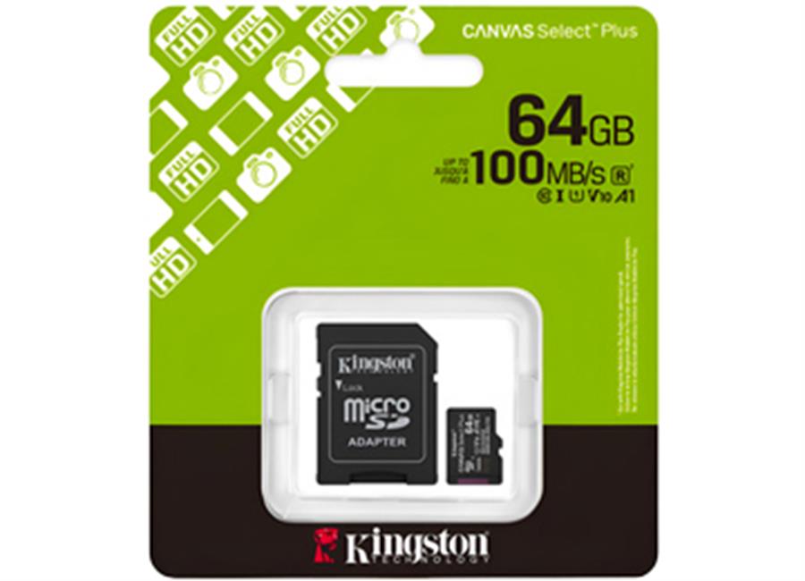 MICROSD 64GB CLASE 10 KINGSTON 100MB CON ADAPTADOR A SD
