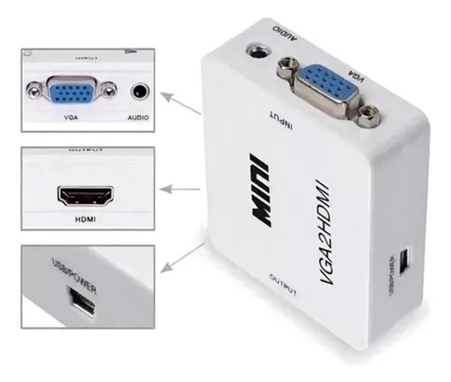 CONVERSOR VGA H a HDMI H NETMAK - ADAPTADOR ENTRADA VGA Y SALIDA HDMI - NO ES BIDIRECCIONAL - CABLE MINI USB NO INCLUYE TRANSFORMADOR 5V 2A