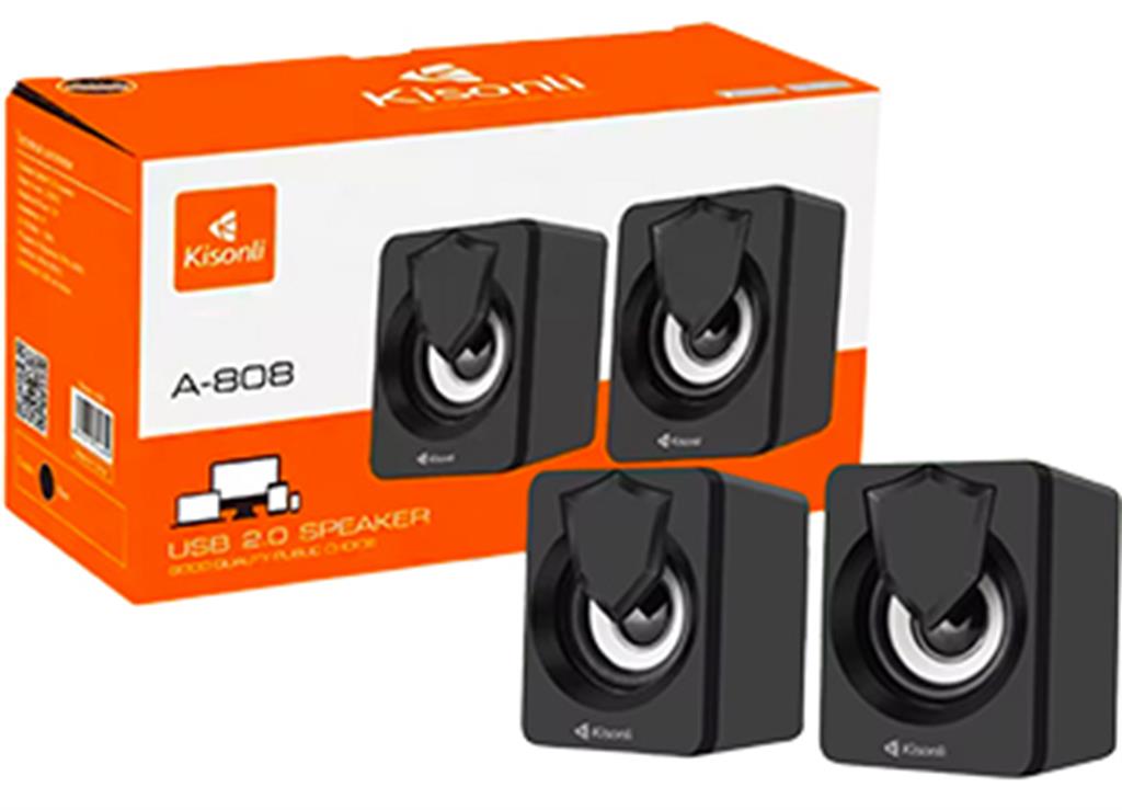 PARLANTES KISONLI A-808 USB 2.0 CABLE 1.1MT 2X2.5WATTS CONTROL DE VOLUMEN NEGRO