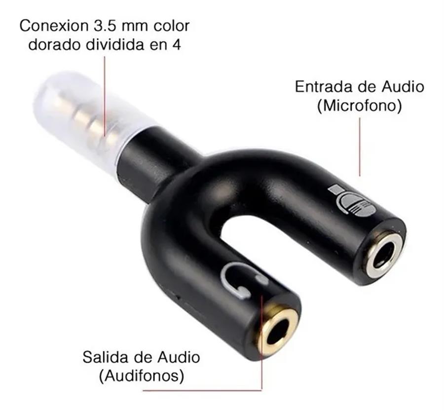 Adaptador plug 3.5mm a 2 jack 3.5mm H (microfono + auricular h)