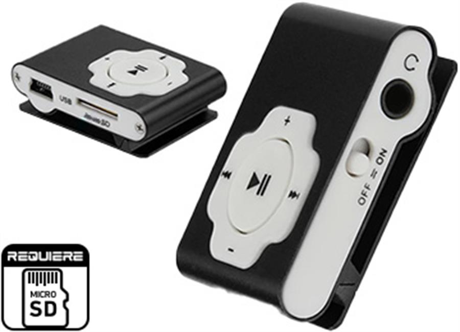 REPRODUCTOR MP3 SHUFFLE MICROSD SIN MEMORIA SIN DISPLAY - NO INCLUYE CABLE MINIUSB DE CARGA - NO FUNCIONA COMO LECTOR DE MEMORIAS