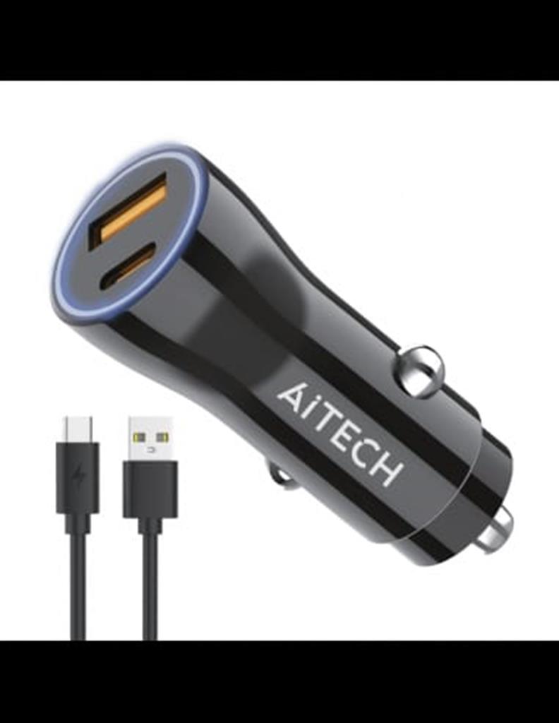 CARGADOR DE AUTO AITECH USB TIPO C 48W NEGRO