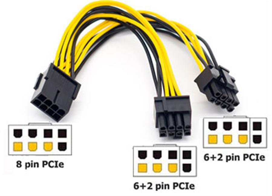 CABLE DE FUENTE ADAPTADOR 8 PINES PCI-E A 2 PINES 6+2 PINES PCI-E PLACAS DE VIDEO (SI NO TIENE LA FUENTE ADECUADA NO SE RECOMIENDA)