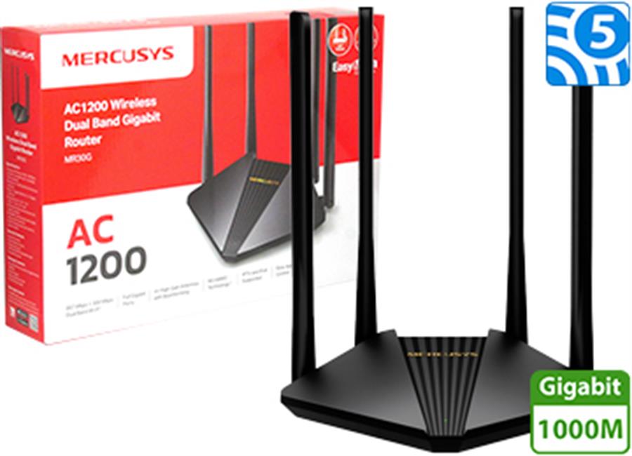 ROUTER WIFI MERCUSYS MR30G V1.2 DUAL BAND 2.4GHZ 300MBPS 5GHZ 867MBPS 4 ANTENAS AC1200 MU-MIMO 3 PUERTOS RJ45 GIGABIT