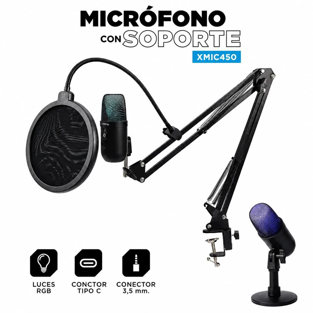 MICROFONO GAMER SOUL XMIC450 RGB C/SOPORTE