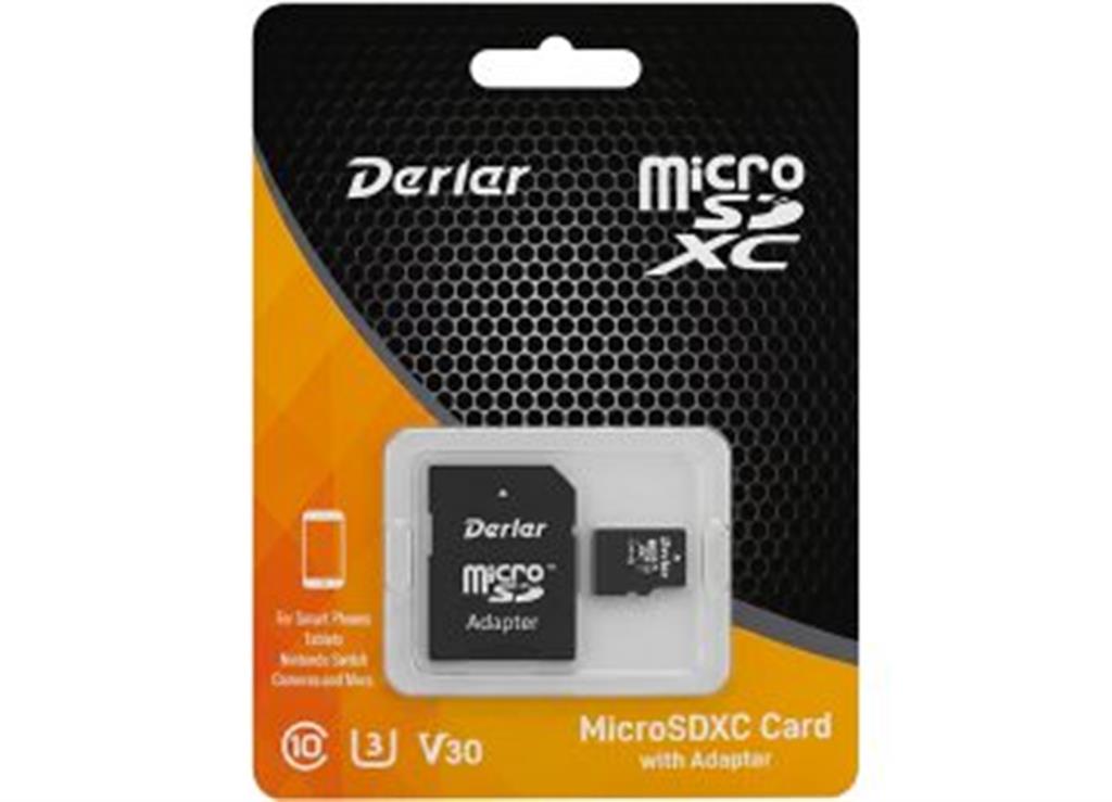 MICROSD 64GB CLASE 10 DERLAR U3 V30 LECTURA 80MB ESCRITURA 30MB SOPORTA 4K CON ADAPTADOR A SD