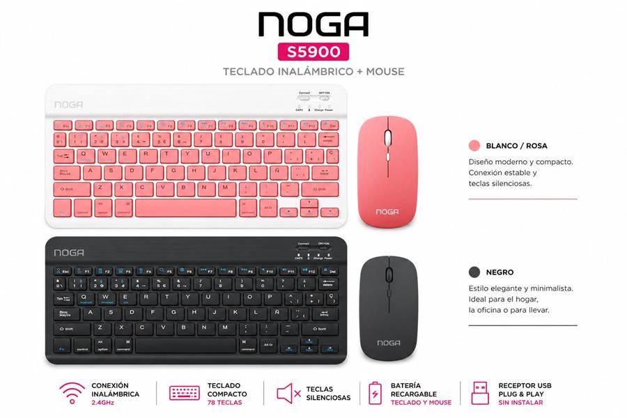 Combo inalámbrico NOGA S5900 blanco y rosa